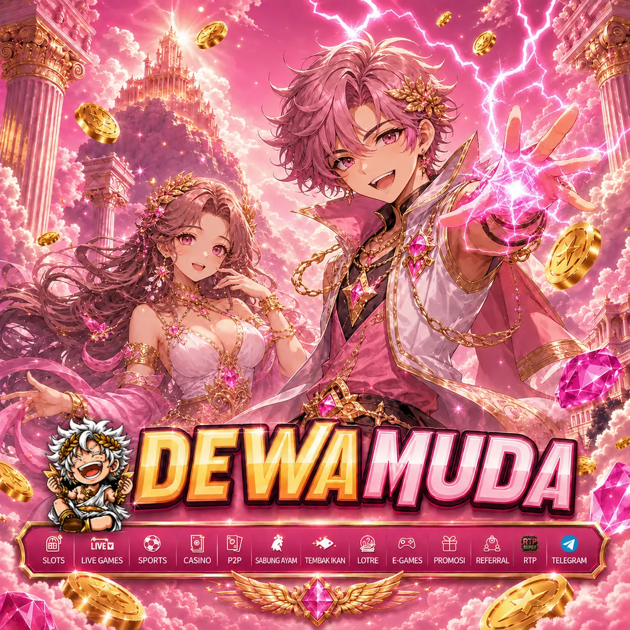 Ilustrasi navigasi delapan kategori game online DEWAMUDA